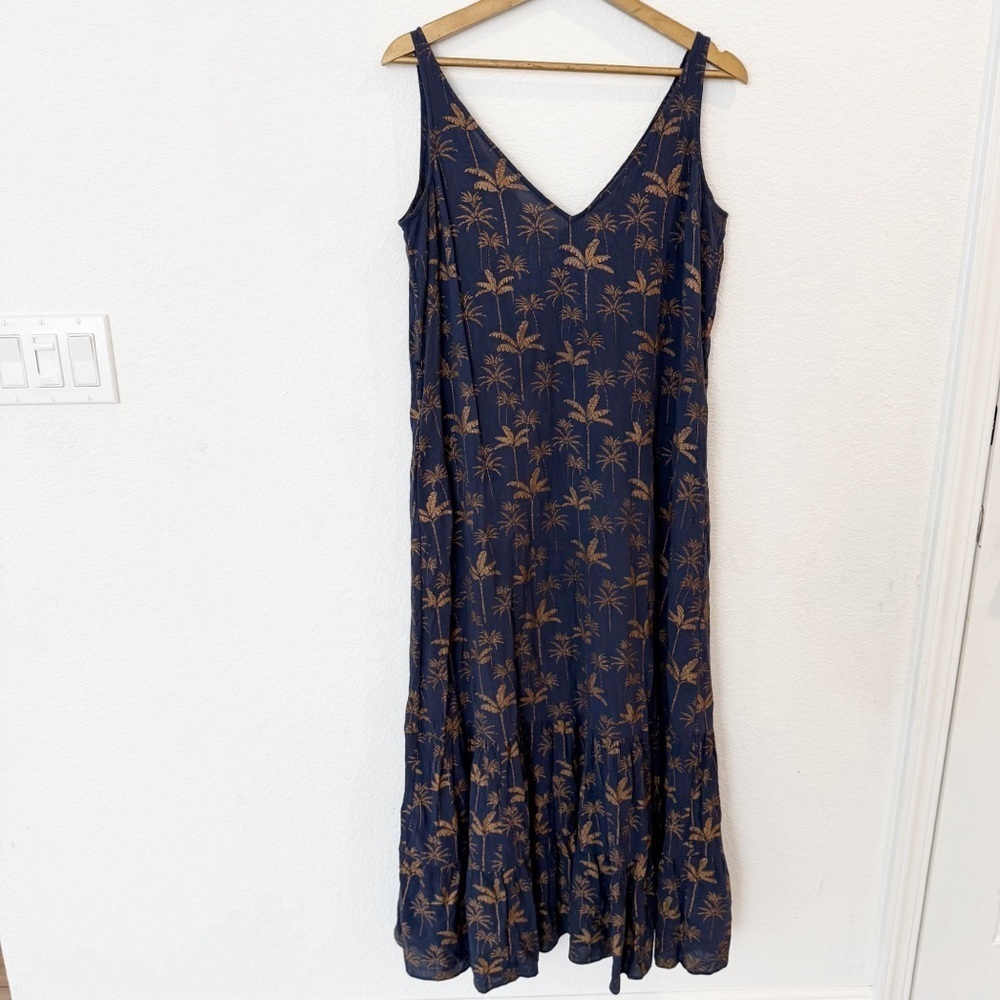 Boden- Navy & Gold ‘Alicia’ Rainforest/ Palm Tree Print Maxi Tiered Dress- 8P